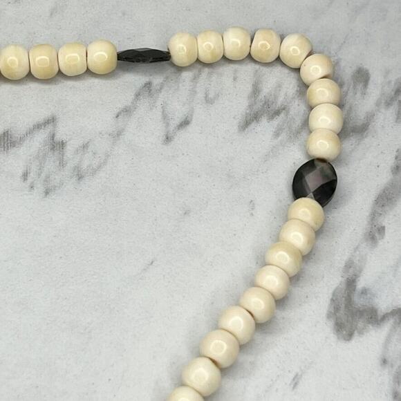 Chico's Cream Beaded Faux Turquoise Gold Tone Tassel Pendant Statement Necklace - Picture 6 of 11